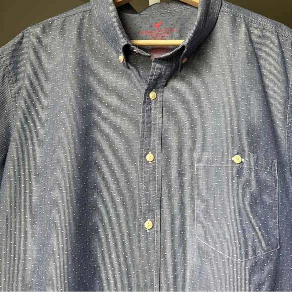 AMERICAN EAGLE Men’s Slim Fit S/S Blue Button Up Shirt Size XXL - Picture 4 of 9